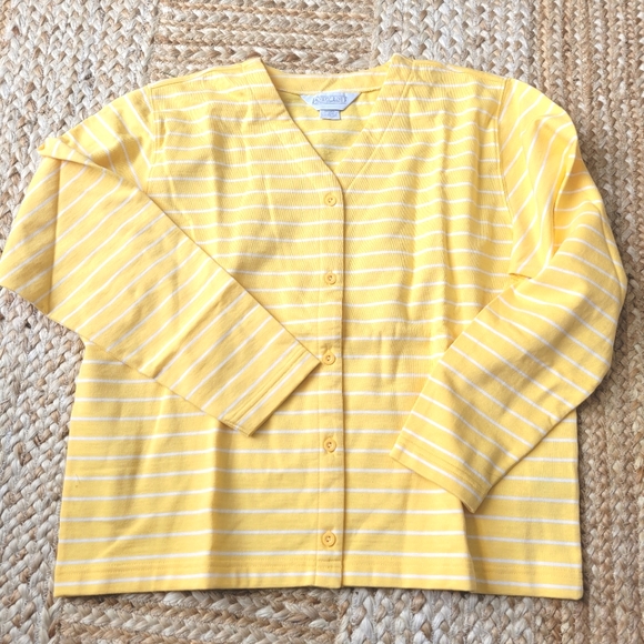 Vintage 80s-90s Lands End NWOT Yellow Striped Button Front Sweater Size Large - Picture 1 of 9